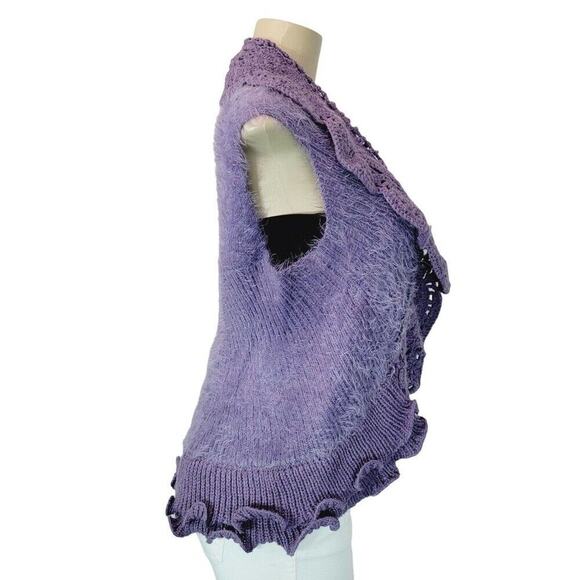 Roz & Ali Womens Plus Size 14/16 Purple Fuzzy Patterned Sweater Vest Cardigan - Picture 8 of 12